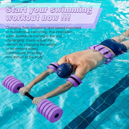 Soulchen Pool Exercise Set Including Long Aquatic Exercise Dumbbells,Pool Ankle Weights,Swim Belt,Water Aerobics Water Aerobics Equipment Set for Full Body Swim Training Kit - color: Purple, size: Middle