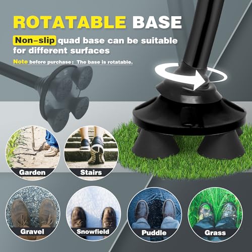 BigAlex Folding Walking Cane for Elderly Adjustable & Portable Walking Stick for Seniors,Pivoting Quad Base,Lightweight,Collapsible with Carrying Bag for Men/Woman - color: Black(5'5"-6'3")