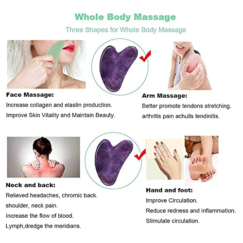 Gua Sha, Gua Sha Facial Tools, Guasha Tool for Face Tighten Skin, Gua Sha Massage Beauty Tool for Body Eyes Neck Massager with Travel Box - color: Purple