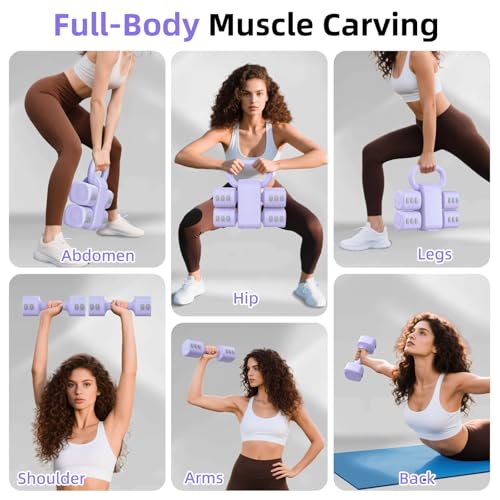 2-in-1 Adjustable Dumbbell Set, 4-Level Weights for Women | Convertible Dumbbell & Kettlebell, Adjustable 2.2-5.5lb Each, Quick-Change Button, Compact for Home Gym, Office & Outdoor - color: Purple