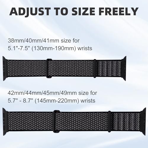 Sport Loop Band Compatible with Apple Watch Bands for Women 44mm 46mm 45mm 49mm 42mm 38mm 40mm 41mm men,Stretch Adjustable Braided Nylon Straps for iWatch Series 11/10/9/8/7/6/5/4/3/2/1/SE/Ultra - color: Blackgrey, size: 38mm/40mm/41mm/(42mm-series 11 10)