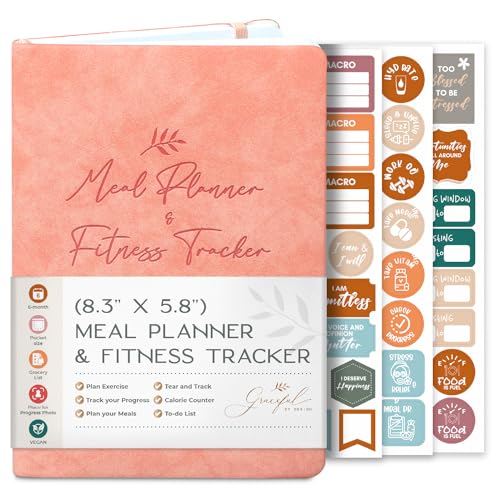 Graceful by Design Meal Planner and Fitness Tracker - Plan Workouts in our Fitness Journal for Women - Track Macros in our Food Journal for Women Weight Loss - Tear and Track with Perforated Pages - color: Pink