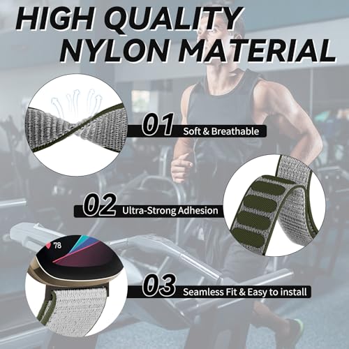 Nylon Sport Ankle/Arm Band Compatible with Fitbit Versa 4/Fitbit Versa 3 /Fitbit Sense 2/Fitbit Sense Bands,Elastic Nylon Braided Arm Strap Replacement Ankle band for Women Men - color: Dark Olive/Army Green