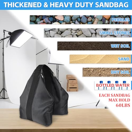 120LBS Large Sandbags Tripod Weights for Photography Set of 2, 1680D Oxford | Zipper Closure with Nylon Handle, Video Film Props Weight Sandbag for Backdrop Stand, Light Brackets, Tripods, Boom Arms