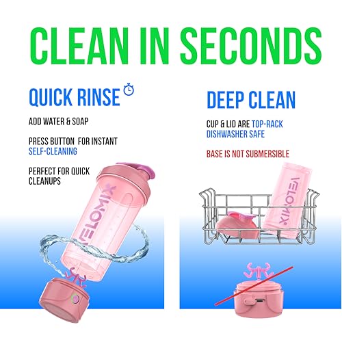 VELOMIX Electric Protein Shaker Bottle - 24 oz | USB-C Rechargeable | Leak Proof Shaker Cups for Protein Shakes | Portable Blender for Shakes and Smoothies (Electric - Pink) - color: Electric - Pink