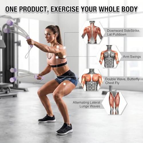 Cordless Ropeless Battle Ropes for Home Gym | Adjustable Portable Battle Ropes with Storage Bag, Exercise Equipment for Strength Training Men& Women,Purple