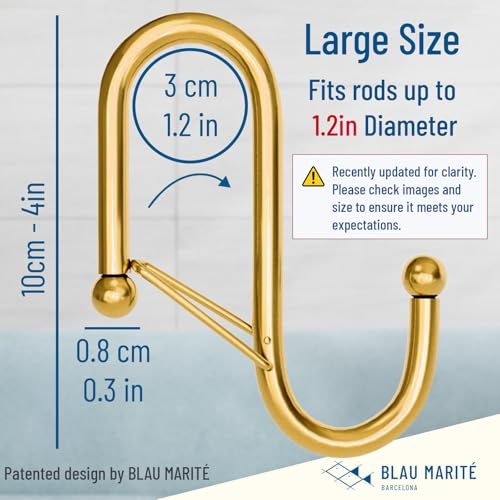 6-Pack Metal S Hooks for Hanging – Heavy-Duty S-Shaped Hooks with Safety Buckle – Fits Bars up to 1.2 in – Anti-Drop S-Hooks for Closet, Wardrobes & Storage – Gold (Large) - color: Yellow Gold, size: Large - 1.2In Diameter