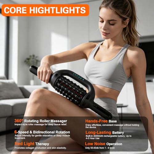 Lymphatic Massager Roller for lymphedema & lipedema, Electric Rolling Percussive Massager With Redlight, 6-Speed Massage Roller for Whole Body Pain Relief & Muscle Recovery & Back/ Arm/Legs&/Calf/Foot