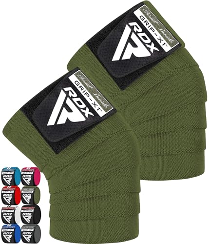 RDX Knee Wraps for Weightlifting, 78” Elasticated Straps Power Lifting Leg Press Support Gym Fitness Squats Workout Men Women - color: Army Green