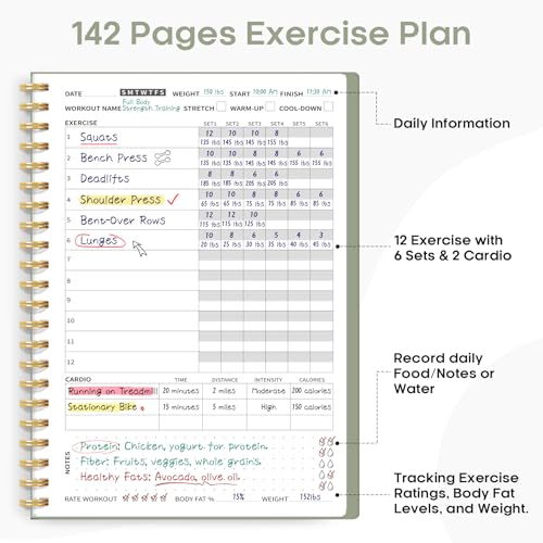 Fitness Workout Journal for Women & Men, A5(5.5" x 8.2") Workout Log Book Planner for Tracking, Progress, and Achieving Your Wellness Goals - Green - color: a.Green