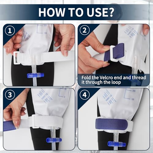 4 Packs Leg Bag Straps(Blue), Urine Drainage Bag Strap Catheter Leg Bag Straps with Soft Elastic Fabric Comfortable Silicone Grips for Men Women - color: Blue
