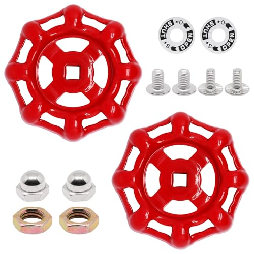 2 Pack Outdoor Faucet Handle, 9mm x 9mm (0.35" x 0.35") Square Stem Hole Faucet Handle Replacement, Cast Iron Round Wheel Water Spigot Handles Replacement with Screws Spacer (Red) - color: Red, size: 9mm x 9mm (2pcs)