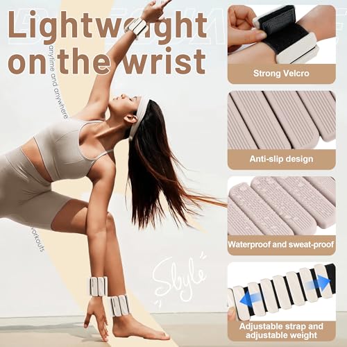 BECOJADDE Ankle Weights Set of 2 (1 lb/2 lb Each) for Women Men Adjustable Wrist Bracelet for Home Gym Weighted Bangles Wristbands Leg Arm Weights for Walking Swimming Running Pilates Yoga Gym - color: Sand Taupe, size: 2 Lb Pair (1 Lb Each)
