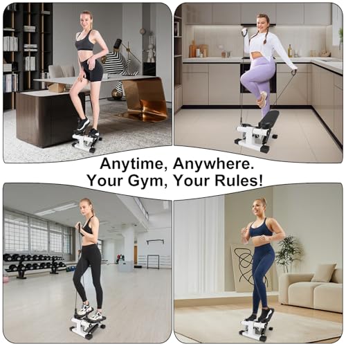 Mini Stepper for Home Exercise, Portable Stair Stepper with LCD Monitor and Resistance Bands, 260lbs Weight Capacity, Twist Stepper for Full Body Workout