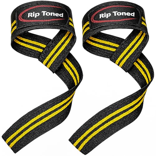 Rip Toned Lasso Lifting Straps for Weightlifting, 23¼" Padded | 1 Pair, cotton, non-latex neoprene. No break-in. Quick release. Deadlifts, rows, shrugs, pull-ups. Machine washable. - color: Yellow