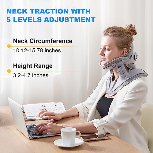Cervical Neck Traction Device Fast Air Pump Neck Brace, Adjustable Inflatable Neck Stretcher with 3 Power Tractions Pain Relief Neck Decompression Tension Relief - color: Grey Fast Air Pump