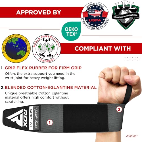 RDX Wrist Wraps for Weightlifting (Pair), IPL USPA Approved, Elasticated 18” Cotton Straps Support with Thumb Loop, Gym Wrap for Weight Lifting Powerlifting Competition Strength Training Bodybuilding - color: Grey