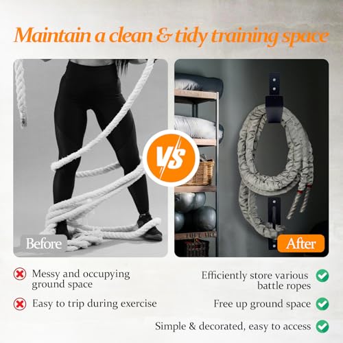 Heavy Duty Battle Rope Anchor Kit Wall Mount | Wall Anchor & Storage Hook for 30-50FT 1-2.5 Inch Battle Ropes, Multi-Functional Wall Bracket for Home Commercial Gym Garage - size: Large