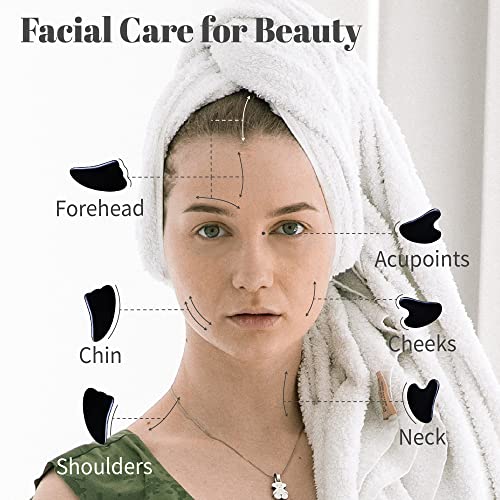 Rena Chris Guasha Massage Tool, 4 pcs Gua Sha Facial Tool, Guasha Board for SPA Acupuncture Therapy Trigger Point Treatment, Gua Sha Scraping Massage Tool (Black) - color: Black