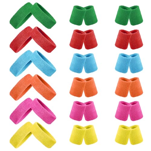 36 Pcs Wrist Sweatband Set Sports Headband Wristband Set for Men Women Party Sports Cotton Headbands Athletic Sweat Bands for Tennis Football Gym Workingout Accessories - color: Colorful