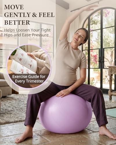 Trideer Pregnancy Birthing Ball, 1.7mm Extra Thick Yoga Ball for Maternity, Labor, Physio, Recovery, Exercise Guide & Daily Comfort Tips for All Trimesters, Anti-Burst Non-Slip Stability Ball - color: Lavender, size: M(19-22IN/48-55cm)