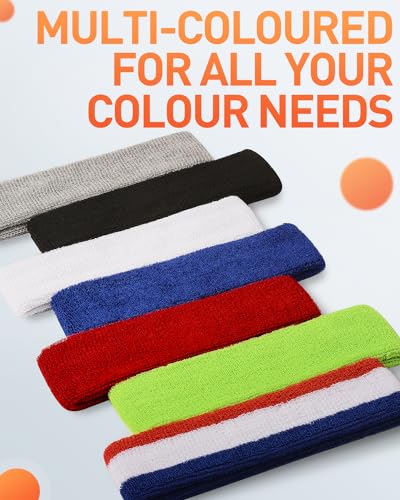 Tanluhu Sweatbands Sport Headbands for Men & Women,Terry Cloth Sweat Band for Tennis, Running, Basketball, Working Out, Exercise- Athletic Sweat Cotton Headband Outdoor - color: Black/Gray/DPBlue/Red