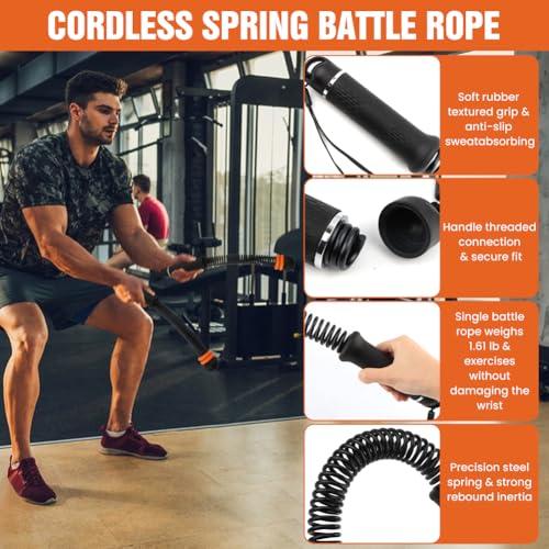 Ropeless Battle-Ropes (2-Pack) Portable Workout Ropes for HIIT Workouts,Cardio & Muscle Training, Low-Impact Training Heavy Duty Arm Exerciser for Strength Training - color: Black