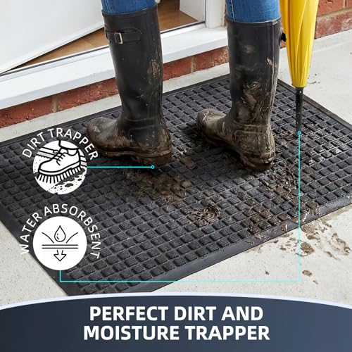 Front Door Mat Outside Entrance, Heavy Duty Waterproof Doormat | 35.5"x24" Indoor/Outdoor Dirt Trapper with Non-Slip Rubber Backing, Low Profile Easy Clean, Stain & Fade Resistant Grey - color: Grey, size: 2' x 2'11" (Rectangular)
