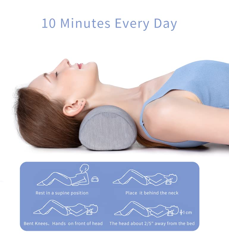 Bespilow Cervical Neck Traction Pillow for Pain Relief - 30 Min Daily Stretcher & Relaxer - Dual-Layer Memory Foam Neck Roll for Back Sleeping - Small Orthopedic Bolster with Cooling Cover - color: 1 Pillow +1 Pillowcase (Pink)