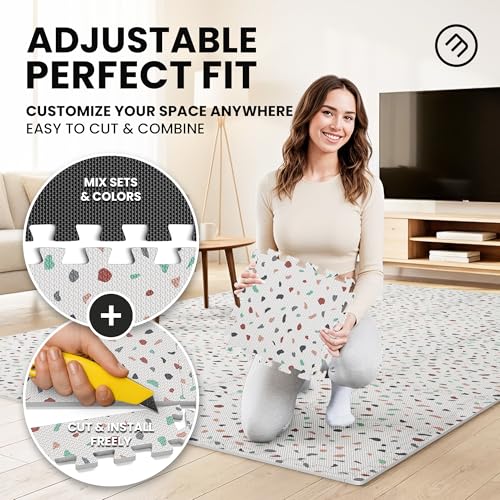 bemaxx Gym Mats Set - 18 pcs EVA Interlocking Foam Floor Tiles (12.6"x12.6"x0.4") 18sqft Protective Gym Flooring Sports Home Workout Exercise Mats Puzzle Garage Fitness Play-Room Pool Treadmill Bike - color: Confetti, size: 18 Tiles | 18 sq ft