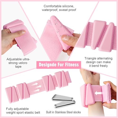 Wrist Weights, Adjustable Wrist Ankle Weights for Women, Wearable Arm & Leg Weights Set of 2(1 lb Each), Weighted Bangles for Walking, Yoga, Dance, Barre, Gym - color: Pink
