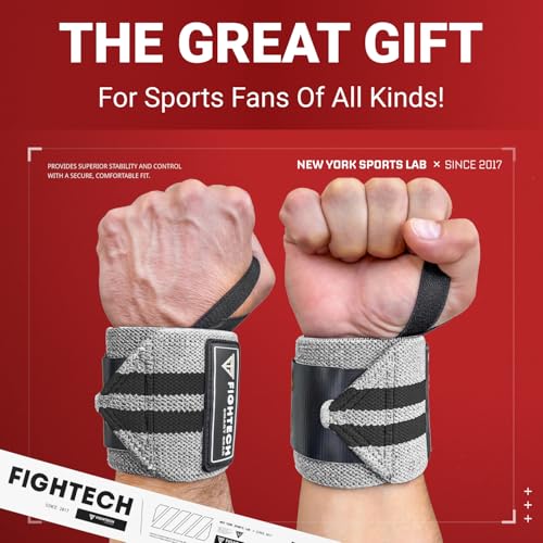 FIGHTECH Wrist Wraps for WeightLifting | 18 inch Professional Grade Lifting Wrist Wraps | Best for Powerlifting Competition, Strength Training, Bodybuilding (Gray, 18 Inch) - color: Gray