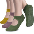 unenow Non Slip Grip Yoga Socks for Women with Cushion for Pilates, Barre, Home - color: 3 Pairs-yellow/Light Purple/Green