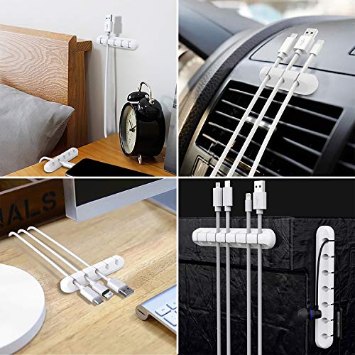 SOULWIT Cable Holder Clips, 3-Pack Cable Management Cord Organizer Clips Silicone Self Adhesive for Desktop USB Charging Cable Nightstand Power Cord Mouse Cable Wire PC Office Home - color: White