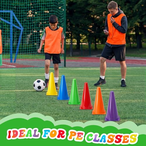 Seenelling 6 Pcs PE Cones Flexible Vinyl Poly 6-Colored PE Class Equipment for Sports Training - size: 12.5 Inch