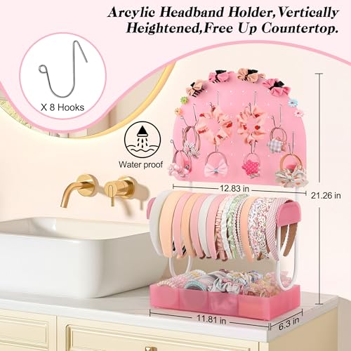 Keebofly Hair Accessories Organizer,Acrylic Headband Holder Organizer,Versatile Hair Tie Holder for Girls,Baby, Women,Headband Organizer Stand for Hair Tie Claw Clip Bow - color: Half_moon Soft Pink Acrylic