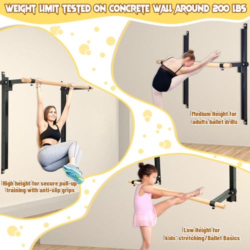 Seliyoo Ballet Barre Wall Mount, Foldable Height Adjustable | 4 FT /5FT Width,Solid Beech Wood Bar, Steel Brackets,For Adults Kids Studio Gym, Stretch & Workout Equipment - color: Black, size: 60 inches