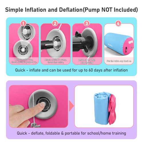 Gymnastic Air Barrel, Inflatable Tumble Track, Tumbling Mat, Roller Octagon Trainer for Back Handspring and Back-bend for Home, Gym, No Pump - color: Cyan-pink, size: 2.6'L x 1.55'D，nopump