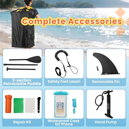 KOTEK 10FT/11FT Inflatable Paddle Board, SUP Paddleboard with Hand Pump, Safety Leash, Repair Kit, Carry Bag, Non-Slip EVA Deck, Stand Up Paddle Board for Youth & Adults - size: 11 FT, style: Multi Yellow Green