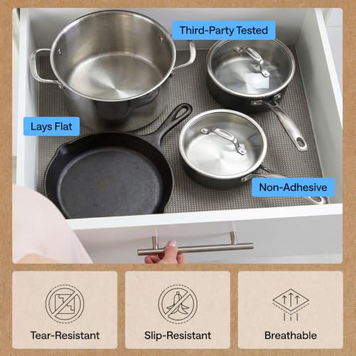 GORILLA GRIP powerGRIP Drawer Shelf and Cabinet Liner, Thick Strong Hold, Non-Adhesive Liners Protect Kitchen Cabinets and Cupboard, Bathroom Drawers, Easy Install, Breathable Mat, 12" x10', Gray - color: Gray, size: 12" X 10', style: 12" x 10'