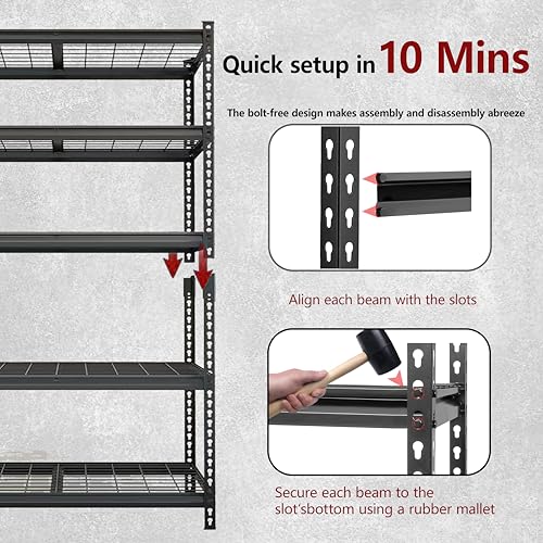 5-Tier Heavy Duty Metal Shelving Unit Adjustable Storage Rack, Boltless Assembly, 4000 lbs Total Capacity, Black, for Garage, Basement, Warehouse, Workshop (Black, 48" W x 24" D x72 H) - size: 48"W x 24"D x72"H