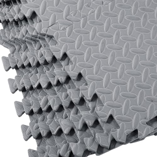 Interlocking Puzzle Exercise Mat, EVA Foam, 20" x 20", 1 cm Thick, Black, 24 Pieces, 64 Sq Ft, for Home Gym, Fitness Equipment and Play Areas (6, Grey) - color: Grey