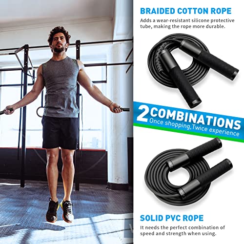 Weighted Jump Rope for Men, Women (1.5LB) - Alloy Steel Handles, Speed Skipping Rope, Gym,Indoor/Outdoor - Fitness, Workout, Boxing - Solid PVC & Cotton Rope - color: Black