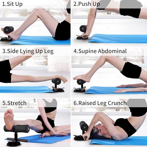 Sit Up Bar,Portable Adjustable Sit Up Floor Holder with 2 Strong Suction Cups and 1 Resistance Band,Situp Bar Assistance Device for Ab Workouts,Sit-Ups & Core Exercises,Home Office Gym