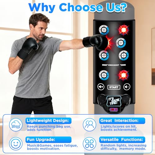 Interactive Punching Bag Boxing Music Pad, 6-Level Mode Punching Target Game with LED Lights and Score Display, Fun Fitness Training Equipment for Enhance Reflex/Strength(No Boxing Bag)