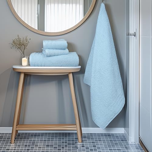 Tens Towels Pack of 8 Towels Set, 2 Extra Large Bath, 2 Hand, 4 Washcloths, 100% Cotton, Lighter Weight, Quicker to Dry, Super Absorbent, Perfect for Bathroom, Sky Blue - color: Sky Blue