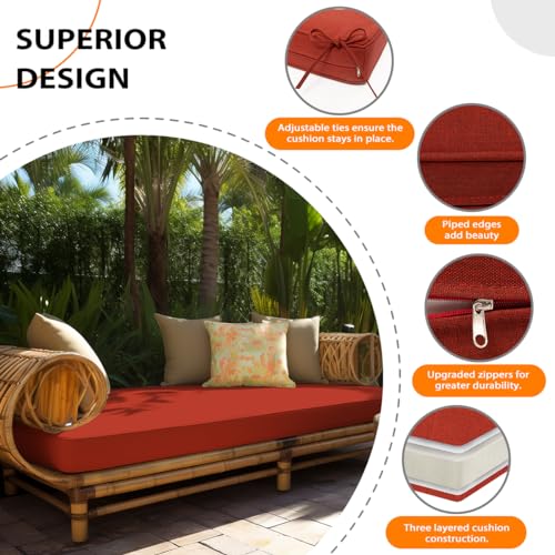 Sundale Outdoor Olefin Bench Cushion， Water-Resistant Patio Couch Cushion, Loveseat Sofa Pad with Straps Red, 48 x 18 x 4 Inches - color: Red, size: 48 X 18 X 4 Inch