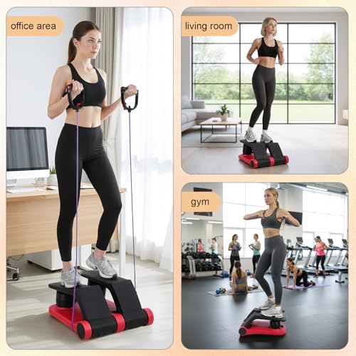 Air Stepper, Mini Stair Climber with Adjustable Resistance LCD Monitor Resistance Bands, Non-Slip Pedals 300lbs Capacity for Home Office Cardio