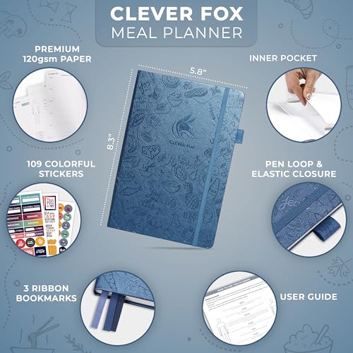Clever Fox Weekly Meal Planner - Weekly & Daily Meal Prep Journal with Shopping and Grocery Lists for Menu Planning, Healthy Diet & Weight Loss Tracking, Lasts 1 Year, Undated, A5 - Mystic Blue - color: Mystic Blue