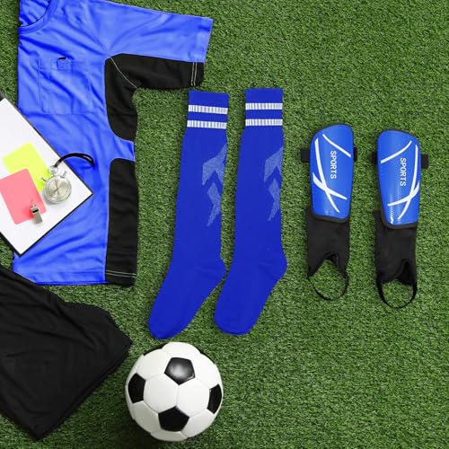 Soccer Shin Guards and Socks Kids Youth Lightweight Soccers Pads Defender with Ankle Protection Ski Shin Guards Football Equipment for Age 4-14 Toddler Boy Girl - color: Blue, size: Small